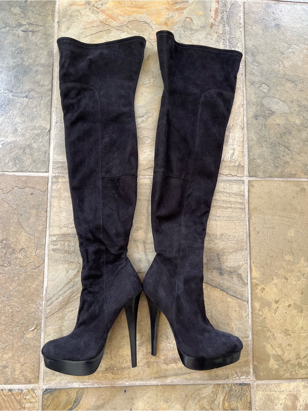 bebe Black Over-the-Knee Suede Platform Stiletto Boots